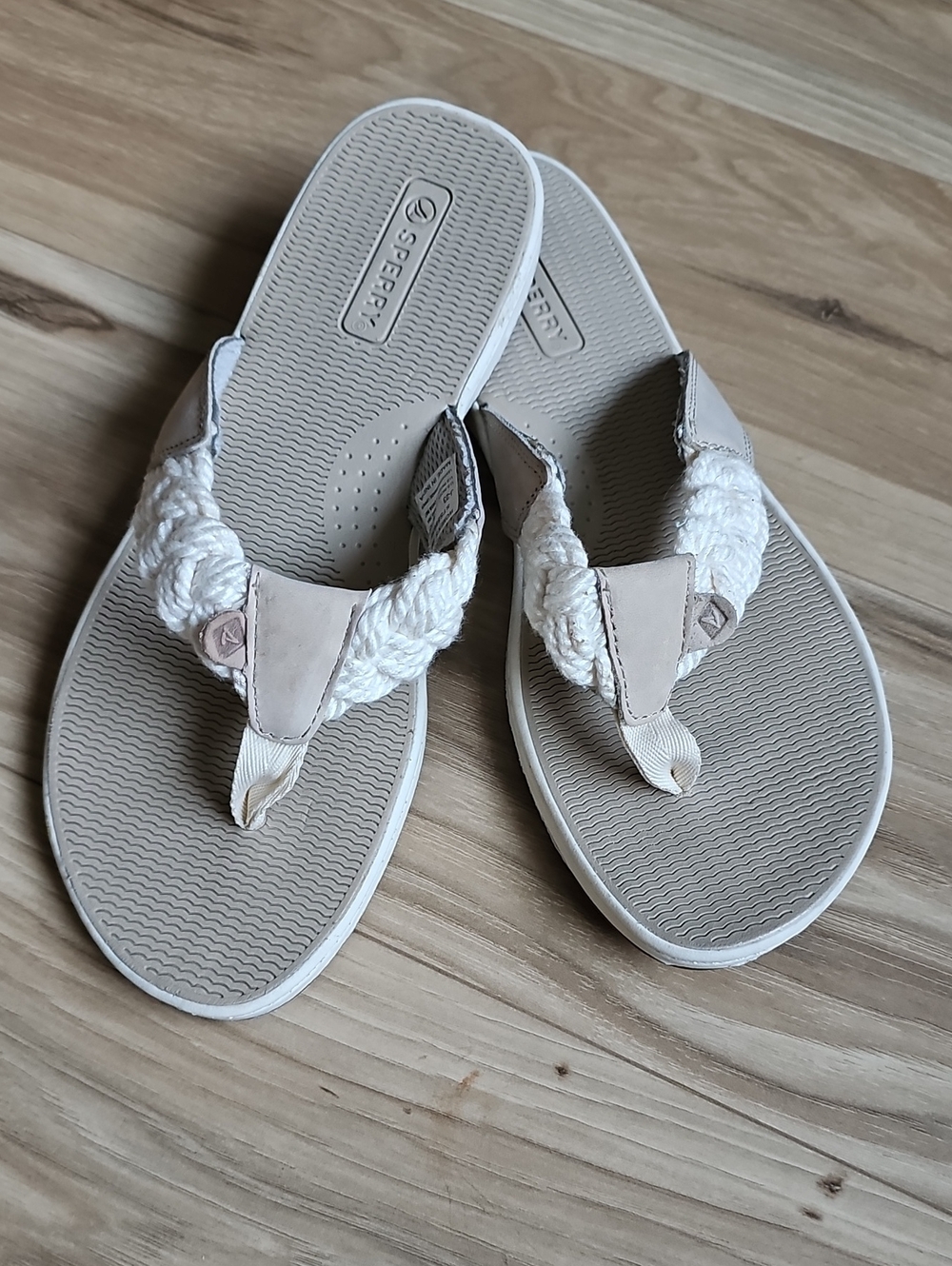 Sperry Cream Braided Rope Thong Sandals